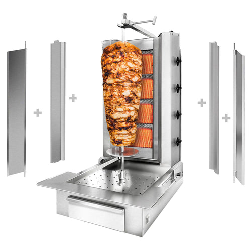 Kaasu Kebabgrilli - 4 poltinta - 13 kW - max. 60 kg lihaa - Pöytämalli - sis. 2 suojalevyä ja 2 pariovea - varten: FRA ja BEL