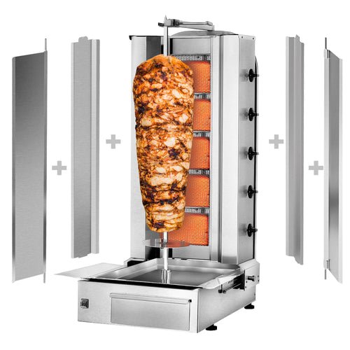 Kaasu Kebabgrilli - 5 poltinta - 16,25 kW - max. 80 kg lihaa - Lattiamalli - sis. 2 suojalevyä ja 2 pariovea