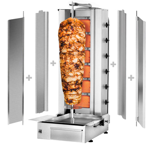 Kaasu Kebabgrilli - 6 poltinta - 19,5 kW - max. 100 kg lihaa - Pöytämalli - sis. 2 suojalevyä ja 2 pariovea