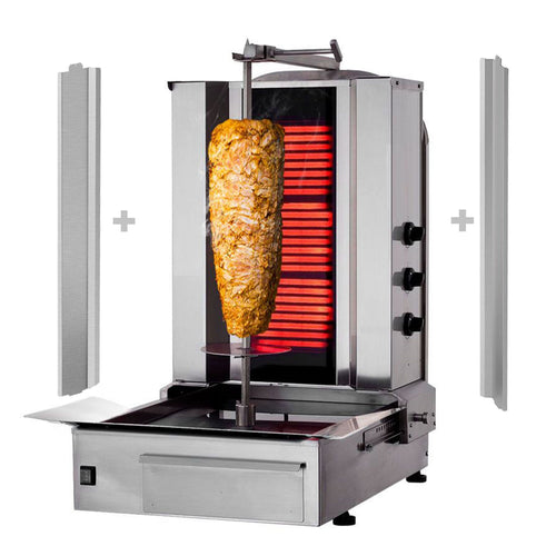 Sähkö Kebabgrilli - 3 poltinta - 5,40 kW - max. 40 kg lihaa - sis. 1 lihavarras ja 2 pariovea