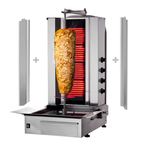 Sähkö Kebabgrilli - 4 poltinta - 7,20 kW - max. 60 kg lihaa - Pöytämalli - sis. 2 pariovea