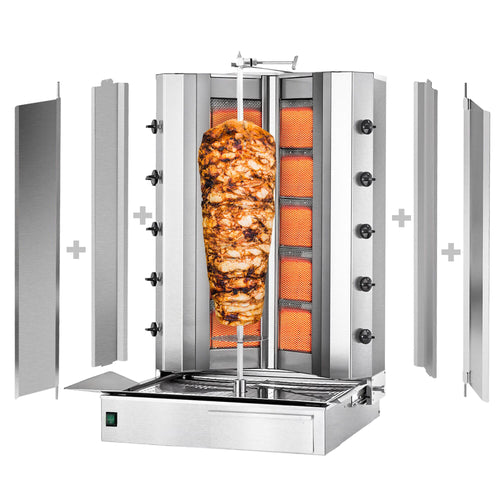 Kaasu Kebabgrilli - V-malli - 5+5 poltinta - max. 120 kg lihaa - Pöytämalli - 32,5 kW