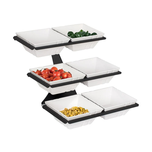 Buffetteline - BLACK LINE - ruostumaton teräs, musta; melamiini - kulmikas - 500x280 mm - 3-tasoinen - Korkeus: 415 mm - sis. 6 melamiinikulhoa 498x240 mm - ominaisuudet: korkea laatu; helppo puhdistaa