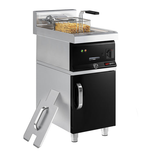 Sähkökäyttöinen rasvakeitin - 10 l - 12,0 kW - Musta - sis. alarungon, 1 ovi - 400 V