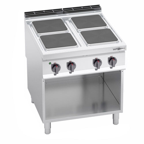 Sähköliesi Lorenzo 900 ‑sarja - 800x900x965 mm - 7 kW - 4 keittolevyä kulmikas - jalustalla - avoin
