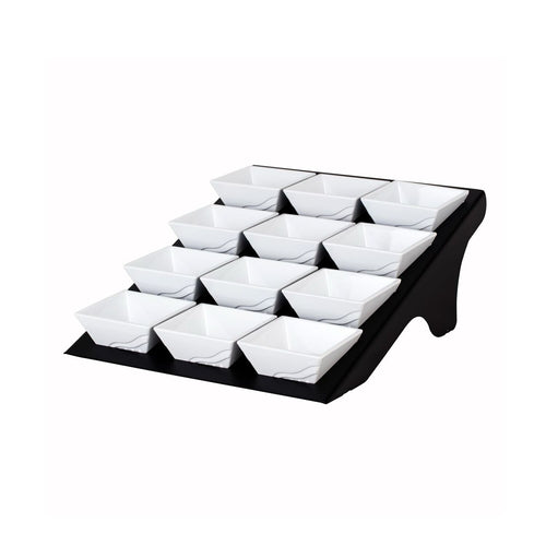 Buffetteline - BLACK LINE - musta, ruostumaton teräs & melamiini - kulmikas - 9 x 9 cm - sis. 12 melamiinikulhoa - ominaisuudet: pulverimaalattu; elintarviketurvalliset materiaalit; erittäin kestävä