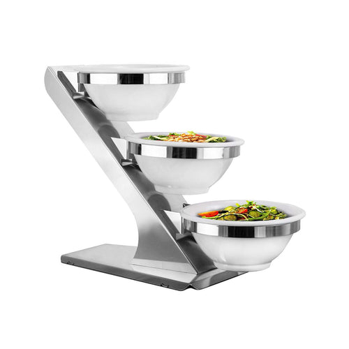 Buffetständer - Ruostumaton teräs; kromi - 325x470 mm - Korkeus: 480 mm - sis. 3 melamiinikulhoa Ø 280 mm - ominaisuudet: elintarvikekelpoiset materiaalit; erittäin kestävä