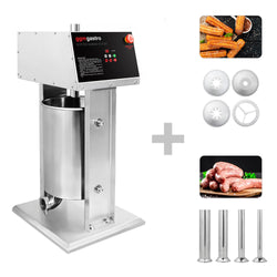 Sähköinen makkaratäyttökone & churrokone - 25 l - 180 W - ruostumaton teräs - sis. jalkapedaali & 4 täyttöputkea & 3 churrosuutinta
