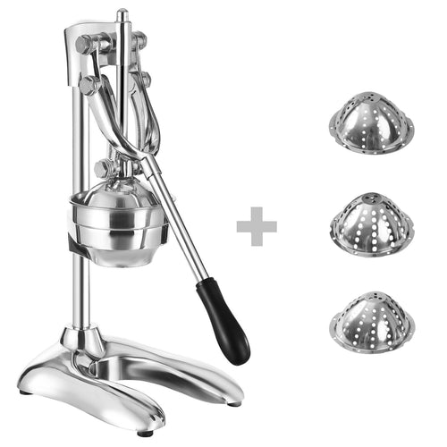 Heavy Duty Lever Citrus Press - Ergonomic Handle(s) - with 3 Perforated Plates - Stainless Steel - Aluminium