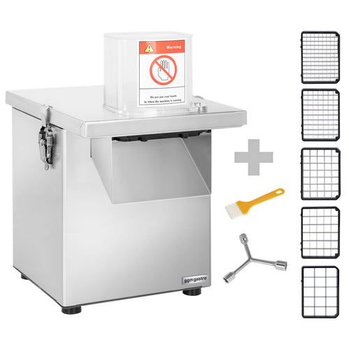 Vihannesleikkuri ammattikäyttöön - 200 W - sisältää 4 mm viipaleterän & 5 kuutiointiterää