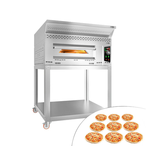 Commercial Gas Pizza Oven – 1-deck - 9x Ø34 cm - manual - hood + stand + castors