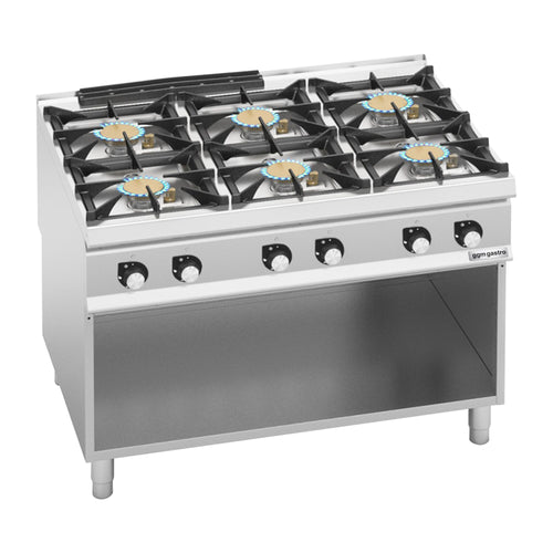 Kaasuliesi Paolo 900 ‑sarja - 1200x900x940 mm - 60 kW - 6 poltinta - jalustalla - koostuu: avoin, pohjahyllyllä & keräyslaatikolla