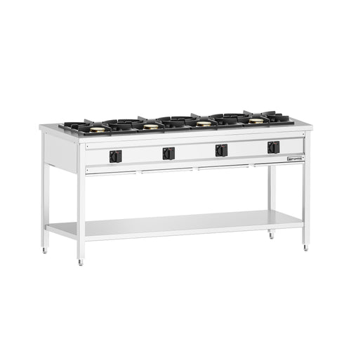 Kaasuliesi Giuseppe 600 ‑sarja - 1700x600x850 mm - 34 kW - 4 poltinta - avoin, pohjahyllyllä & keräyslaatikolla