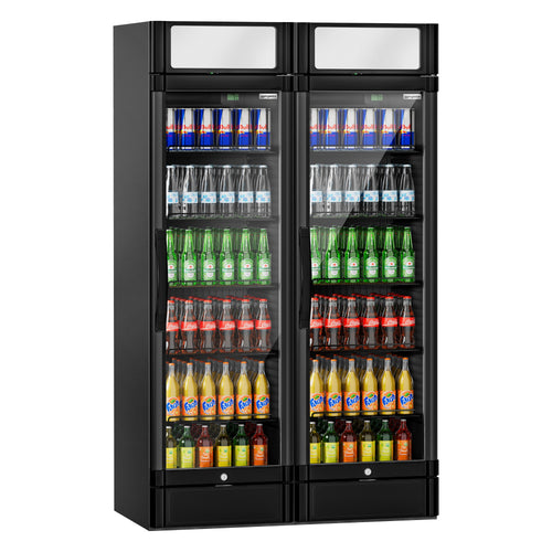 (2 kpl) Juomakaappi ECO - 1190 mm - 694 l - 2 lasiovea - LED-sisävalo - musta