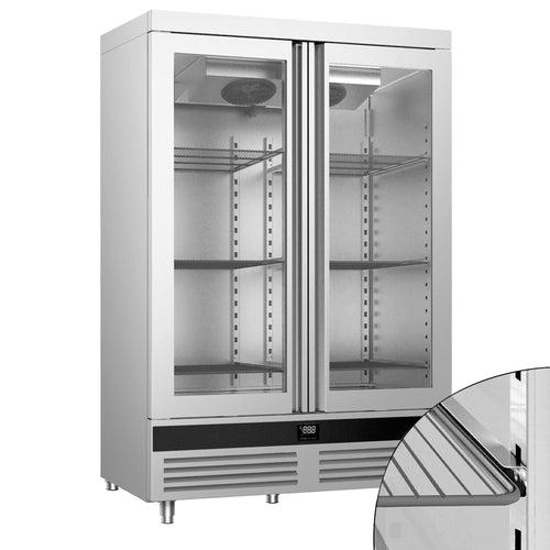 Commercial Upright Fridge Stainless steel PREMIUM - GN 2/1 - 1400L - with 2 glass doors