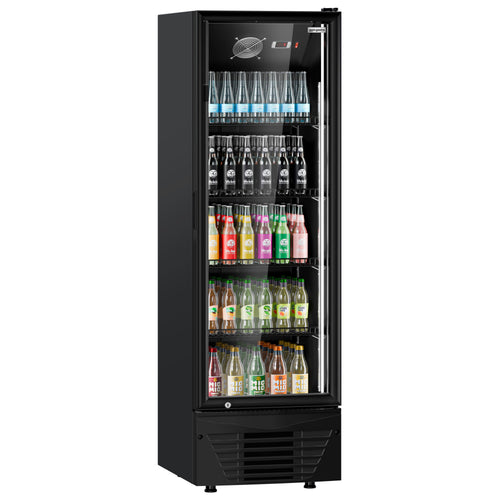 Commercial Beverage Display Fridge - 590mm - 330 Litres - 1 hinged glass door - LED lighting - digital controller with temperature display - Black - Temperature range 2 to 8 °C