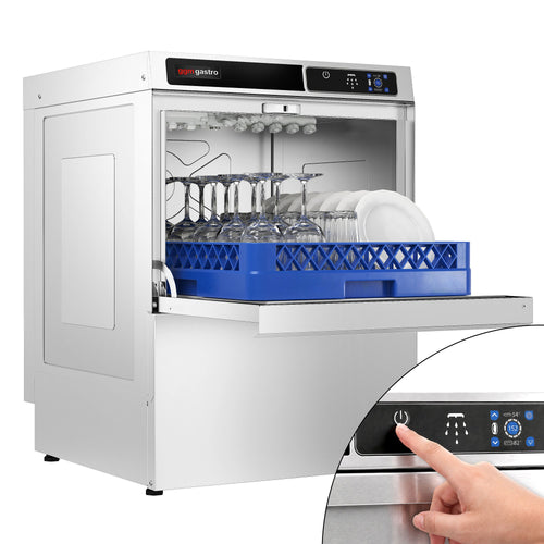 Undercounter Commercial Dishwasher - 500mm Basket - Touch Controls - 3.6kW - with Drain, Rinse Aid & Detergent Pumps