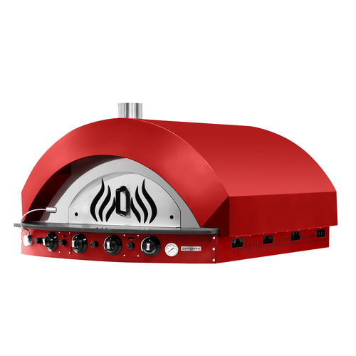 Kaasukäyttöinen pizzauuni (samottikivipohja) - 12 x Ø30 cm - enintään 400 °C - Manuaalinen - punainen