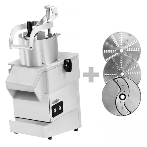 Vihannesleikkuri ammattikäyttöön - 800 W - Säädettävä leikkauspaksuus: 2–8 mm - sisältää 3 terää (viipalointi/raaste)