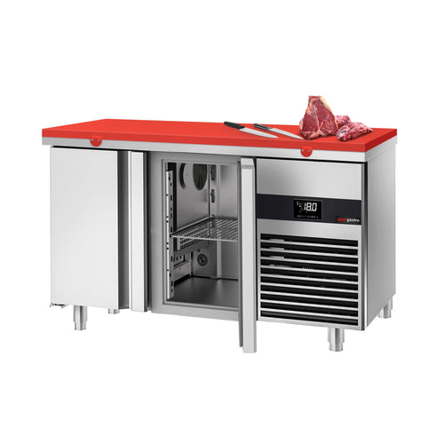 Pakastinpöytä PREMIUM - 1400x700 mm - 281 l - 2 ovea - sisältää leikkuulaudan punainen