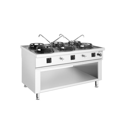 Wok-liesi - kaasu - 90 kW - 6 poltinta - saarekemalli - sisältää 4 vesihanaa
