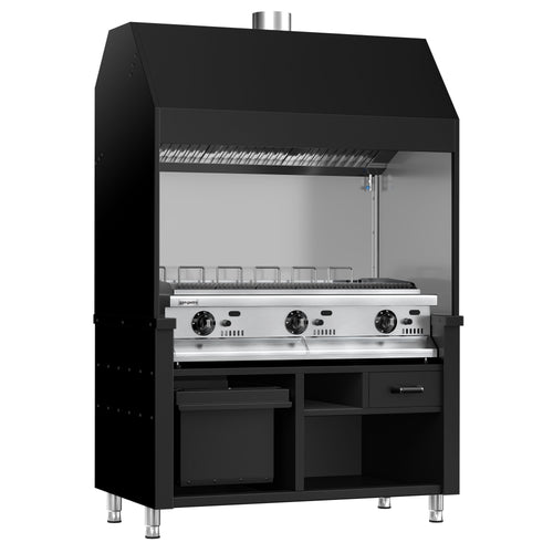 Kaasugrilli BERLIN - 21 kW - 1360 mm - American BBQ -tyyli - Valurautaritilä - musta