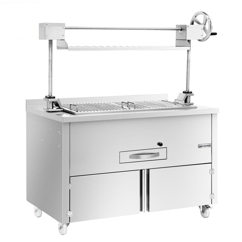Hiiligrilli - 1 340 mm - nostomekanismilla ja 1 laatikko - 1 grilliritilä - Grilliritilä: 1 060x530 mm - Ruostumaton teräs