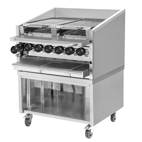 Commercial Gas Chargrill - American Style - 25kW - 800mm - Freestanding - 900mm Deep - 6 Burners - 2 Grill Grids - Tilting Grill Grid