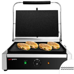 Kontaktigrilli / paninigrilli - 2,6 kW - ritetut ylä- & alalevyt - Paistoala: 400x225 mm