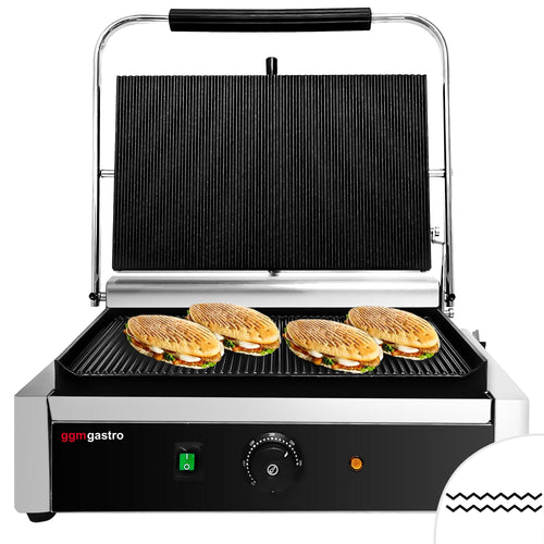 Kontaktigrilli / paninigrilli - 2,6 kW - ritetut ylä- & alalevyt - Paistoala: 400x225 mm