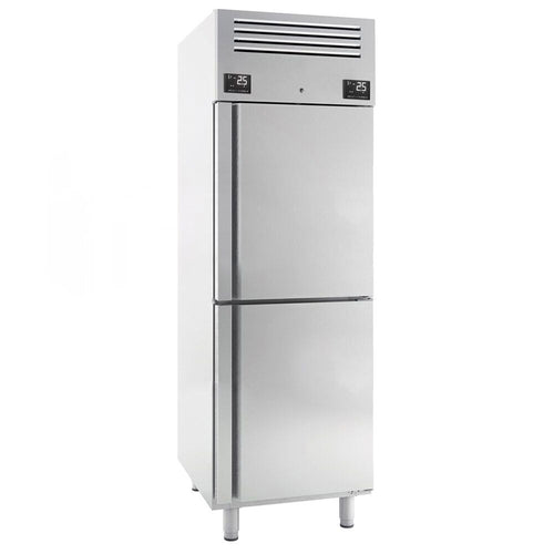 Yhdistelmäkaappi (kylmä/pakaste) Ruostumaton teräs - GN 2/1 - EN 600x400 - 687 mm - 520 l - -22…+8 °C - mitat 2 ovea - LED-valaistus, kiertoilmajäähdytys, automaattinen sulatus, digitaalinen termostaatti, R290
