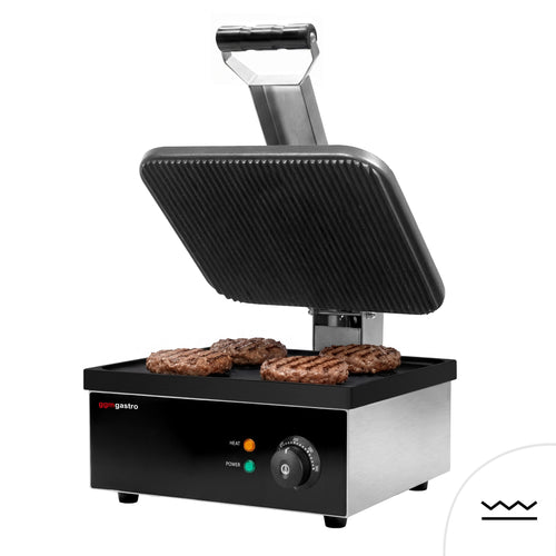 Kontaktigrilli / paninigrilli - 2,2 kW - levyt: alalevy sileä & ylälevy uritettu - Paistoala: 350x330 mm