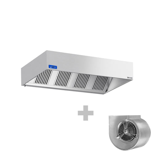 Commercial Wall-Mounted Extractor Hood with Motor - 2400mm - with Speed Controller, Baffle Filters & Lighting