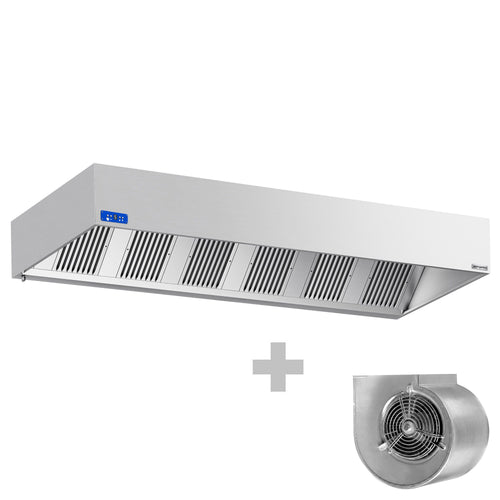 Commercial Wall-Mounted Extractor Hood with Motor – 3000mm – with Speed Controller, Baffle Filters & Lighting