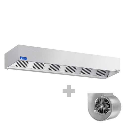 Commercial Wall-Mounted Extractor Hood with Motor - 3000mm - with Speed Controller, Baffle Filters & Lighting
