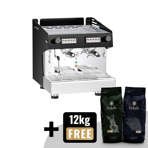 Espressokone "Compact" - 2-ryhmäinen - manuaalinen - esiuuttojärjestelmä & 1 höyrysuutin - ammattikäyttöön