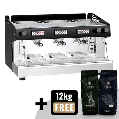 Espressokone - 3-ryhmäinen - esiuuttojärjestelmä & 2 höyrysuutinta - ammattikäyttöön