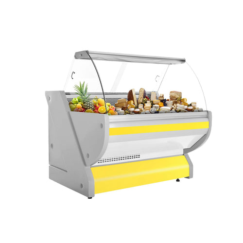 Kylmätiski - 1325x1150 mm - 260 l - keltainen - etulasi Kaareva - musta graniittitaso