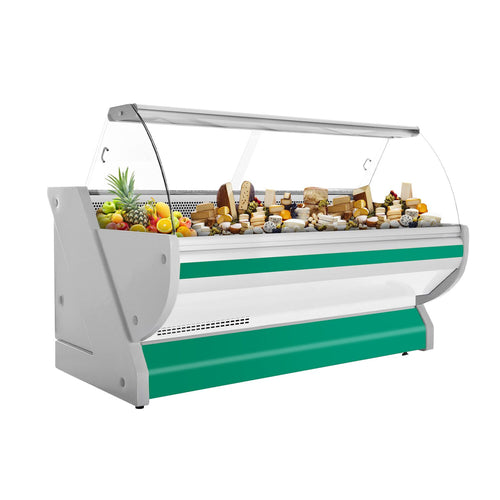 Kylmätiski - 2515x1150 mm - 500 l - Väri vihreä - etulasi Kaareva - graniittitaso