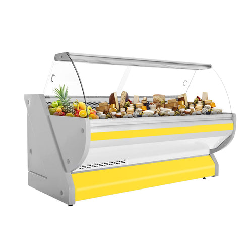 Kylmätiski - 2515x1150 mm - 500 l - keltainen - etulasi Kaareva - musta graniittitaso