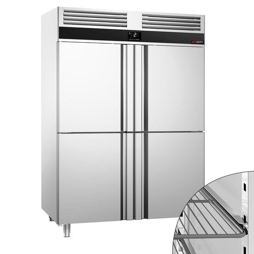 Commercial Upright Fridge Stainless steel PREMIUM - GN 2/1 - 1400L - with 4 half doors