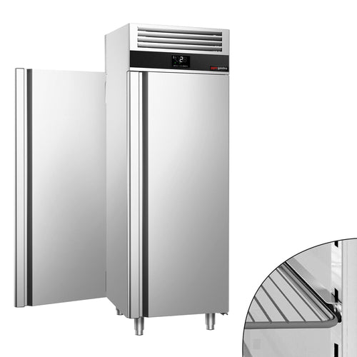 Upright Fridge Stainless steel PREMIUM - GN 2/1 - with 2 doors & Support grids - Pass-through