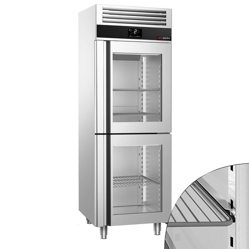 Commercial Upright Fridge Stainless steel PREMIUM - GN 2/1 - 700L - with 2 glass doors