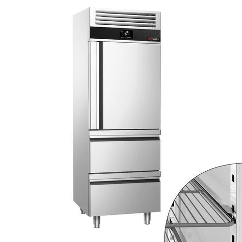 Commercial Upright Fridge Stainless steel PREMIUM - GN 2/1 - 700L - with 1 door & 2 drawers