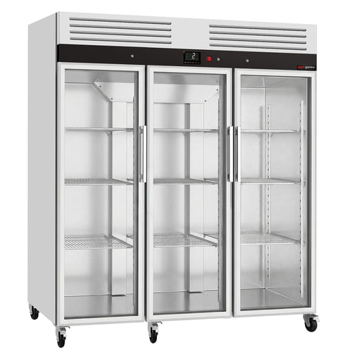 RST-kylmäkaappi ECO - 1800 mm - 1590 l - +0…+8 °C - mitat 3 lasiovea - digitaalinen termostaatti, kiertoilmajäähdytys, R290, lukittava, 6 pyörää