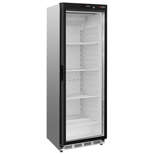 Commercial Upright Storage Fridge Stainless steel PREMIUM - 400L - with 1 Glass Door - Static cooling with fan assist