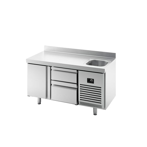 Kylmäpöytä PREMIUM PLUS - 1468x700 mm - 305 l - 1 allasta - 1 ovea - 2 laatikkoa - Takakoroke