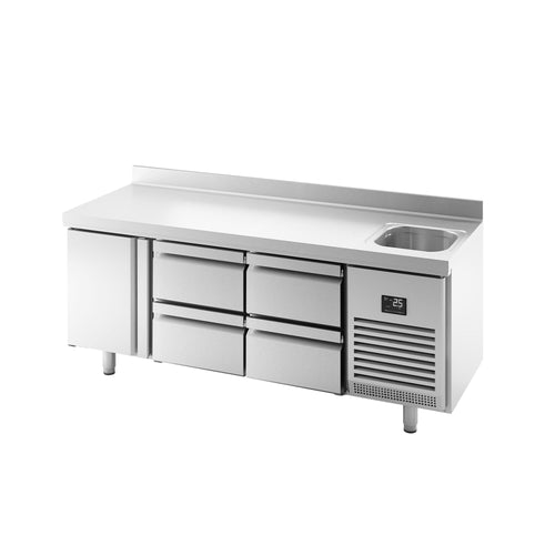Kylmäpöytä PREMIUM PLUS - 1960x600 mm - 385 l - 1 allasta - 1 ovea - 4 laatikkoa - Takakoroke