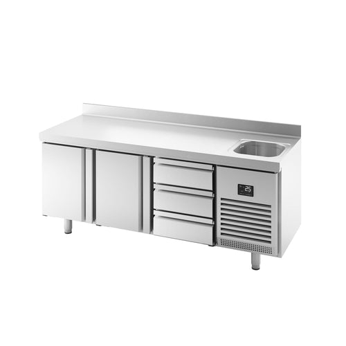 Kylmäpöytä PREMIUM PLUS - 1960x600 mm - 385 l - 1 allasta - 2 ovea - 3 laatikkoa - Takakoroke