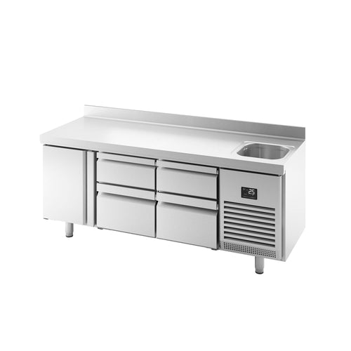 Kylmäpöytä PREMIUM PLUS - 1960x700 mm - 465 l - 1 allasta - 1 ovea - 4 laatikkoa - Takakoroke